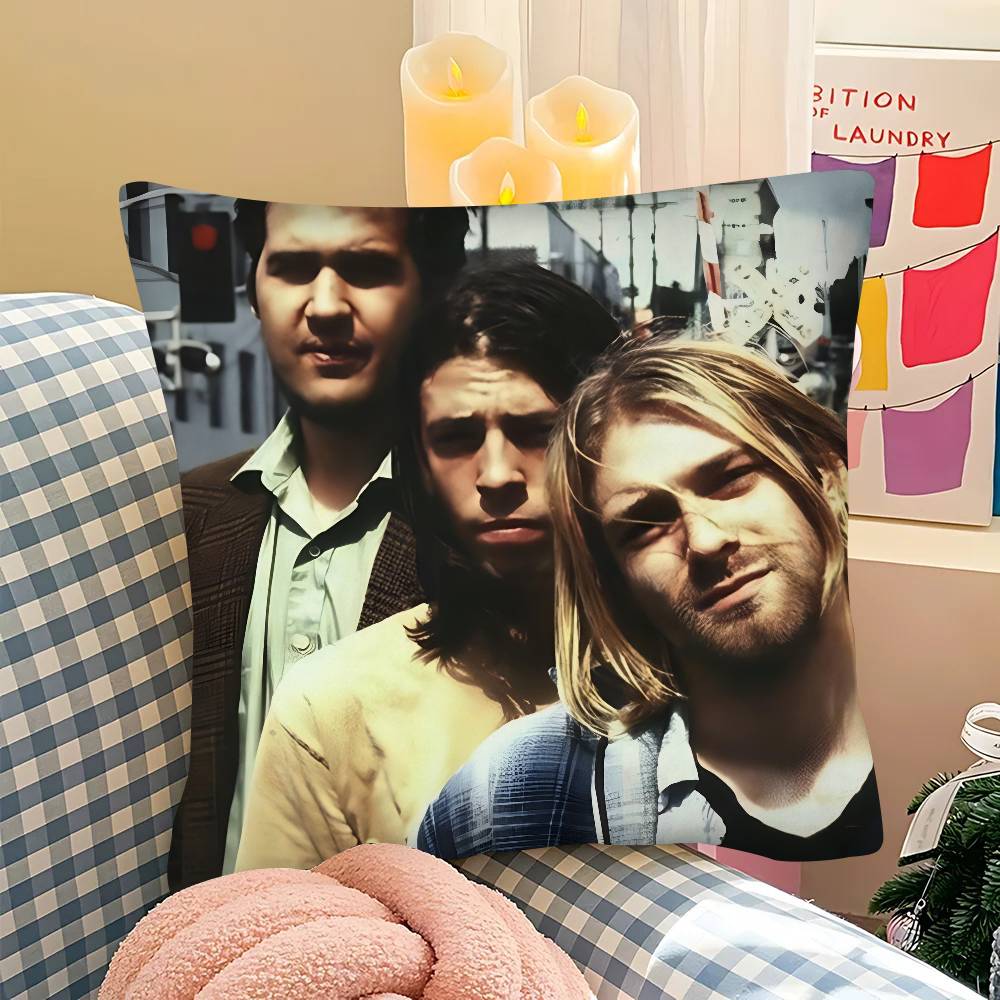 Hot N-Nirvana-K-Kurt Cobain Pillow Case Square Pillow Bedroom Sofa Leisure Comfort Cushion Car Living Room Home Decoration