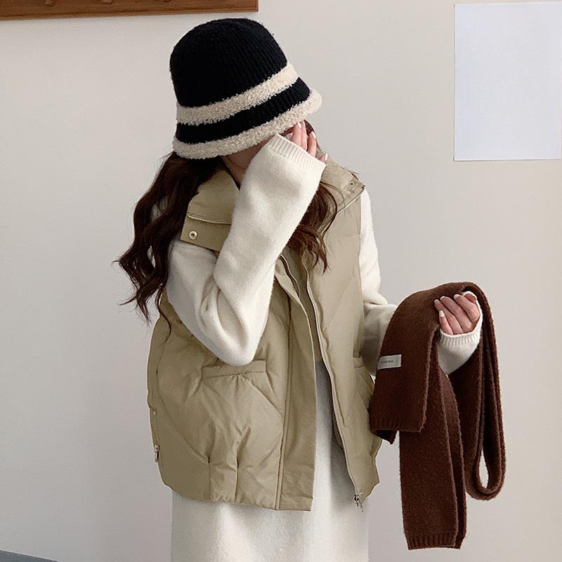 Loose Cotton Sleeveless Vest with Side Zipper for Women, Korean Style Solid Color Coat for Autumn and Winter