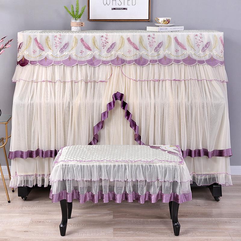 Husă decorativă pentru pian cu broderie de mătase, minimalistă, din material textil cu dantelă, husă de protecție împotriva prafului, nu îndepărtați husa pianului pentru uz casnic
