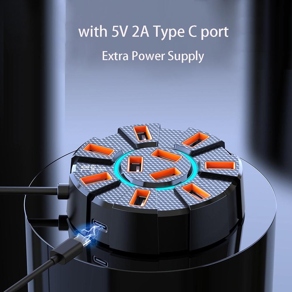 1.2m 10 Ports HUB 7 Colors RGB Backlight USB2.0 Cable Splitter 1 in 10 out Mouse Keyobard Printer Extend Adapter Dock