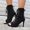 Summer European and American Fine Heel High Heel Cool Boots Roman Shoes Front Lace-up Fish Mouth Large Size - Sandals Foreign Trade Women's Shoes