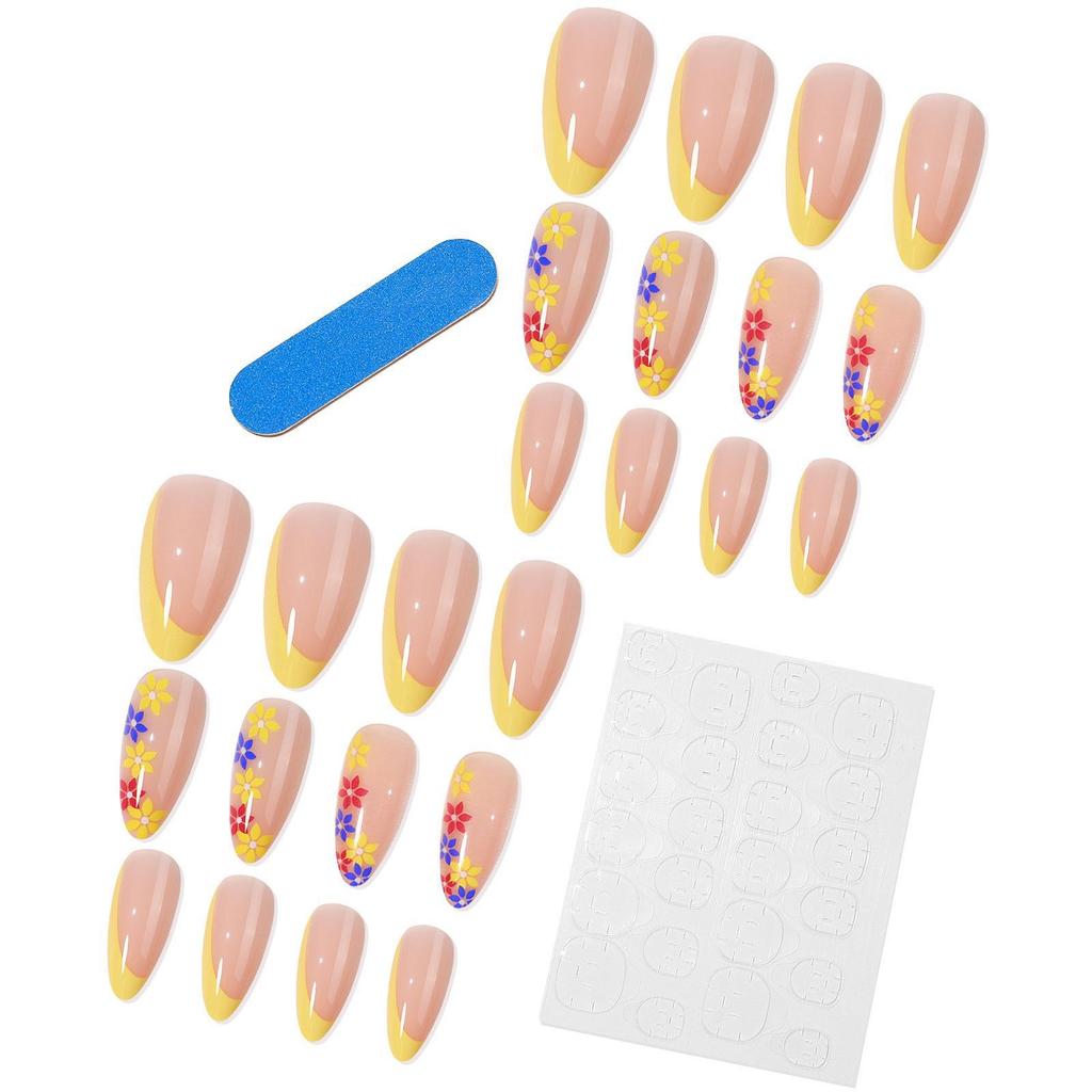 Nagelstück Tragen Nagel Französisch Orange Und Weiß Blume Gefälschte Nagel Abnehmbare Nagel Tragen Nagel