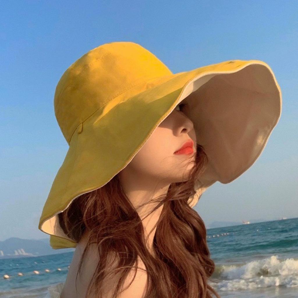 Women's large brim bucket hat UV protection face cover sun hat fashion sunshade basin hat embroidery