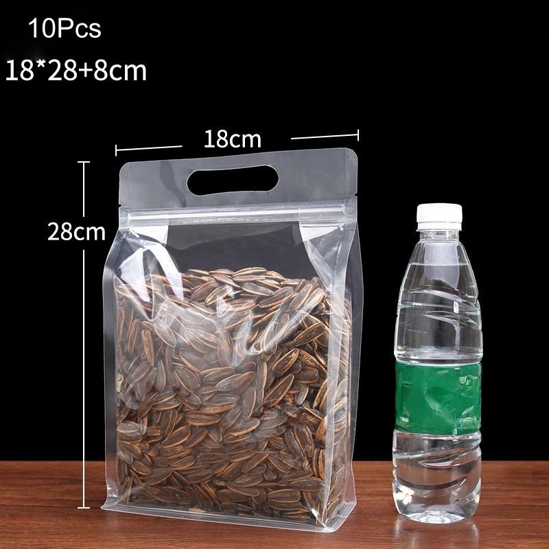 

10Pcs Transparent Self Sealing Bag with Handle. Used for Storing Food. Portable Household and Commercial Food Packaging Bags