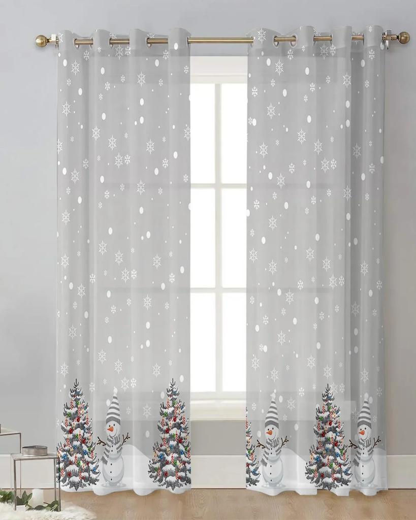 Schneeflocke Grau Schneemann Weihnachtsbaum Garn Vorhang Fenster Tüll Vorhänge Für Wohnzimmer Küche Fenster Sheer Voile Vorhänge