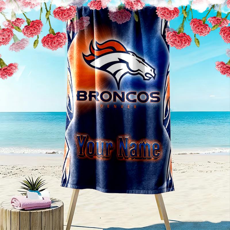 Name Custom Denver Broncos Logo Print Beach Towel, Large Soft Quick Dry Towel for Beach Camping Swimming