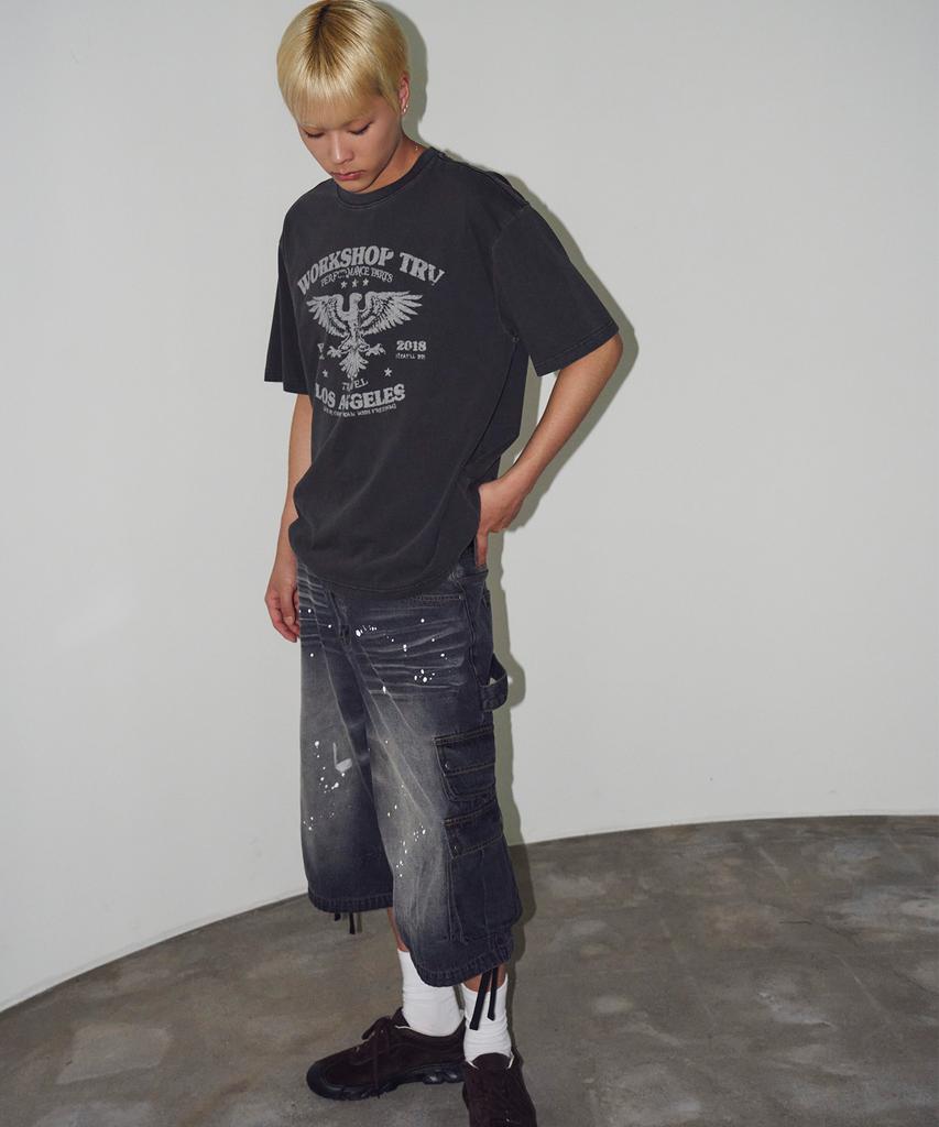 TRAVEL Emblem Pigment Short Sleeve T-Shirt Black Charcoal