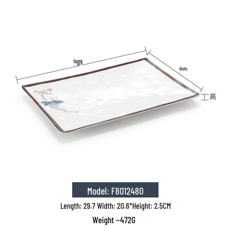 Melamine Rectangular Imitation Porcelain Plate for Sushi, BBQ, Cold Dishes - Commercial Use.