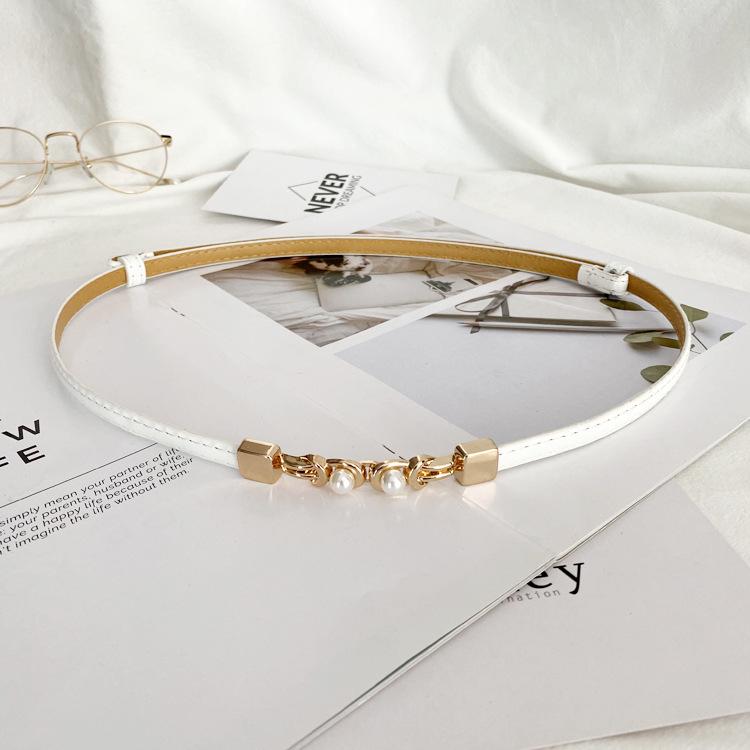 Black Mirrored Pearl-Embellished Adjustable Belt for Women's Suit Dress