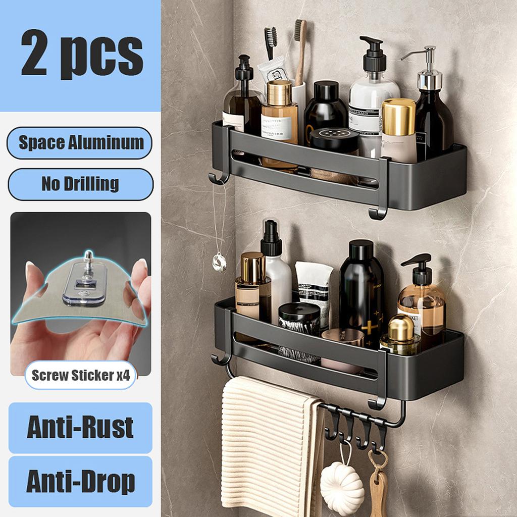Badezimmerregal ohne Bohren, Wandmontage, Shampooflasche, Dusch-Eckregal, Toiletten-Aufbewahrungsregal, Aluminium, Badezimmer-/Küchenzubehör