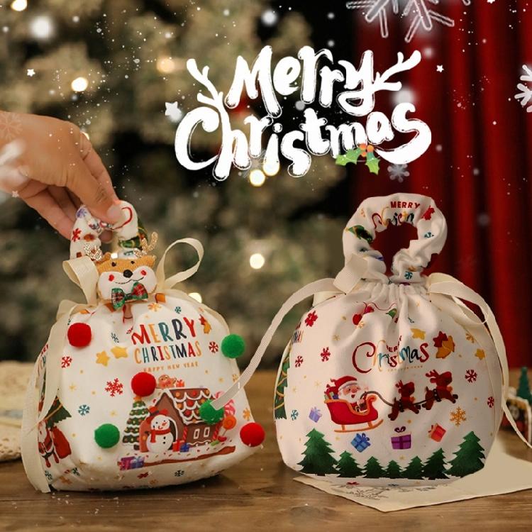 Holiday Party Cloth Candy Pouches Portable Soft Fabric Holiday Gift Wrapping Bag for Christmas Eve Celebration