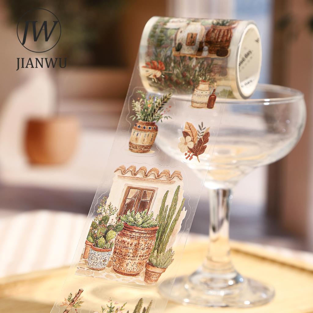 JIANWU Romantic Bohemian Series Vintage Plant Flower Character Material Collage PET Tape Creative DIY Journal Stationery
