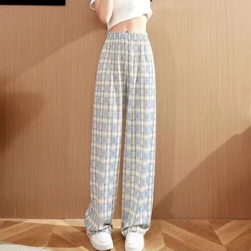 2024 Trendy Korean Plaid Wide-Leg Pants for Women - Slimming, Versatile, and Stylish for Spring/Summer