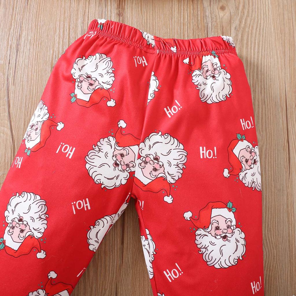 Spring Autumn Christmas Girls Outfit Long Sleeve Cartoon Striped Letter Crewneck Top And Pants Two Piece Fashion Kids Clothing Set