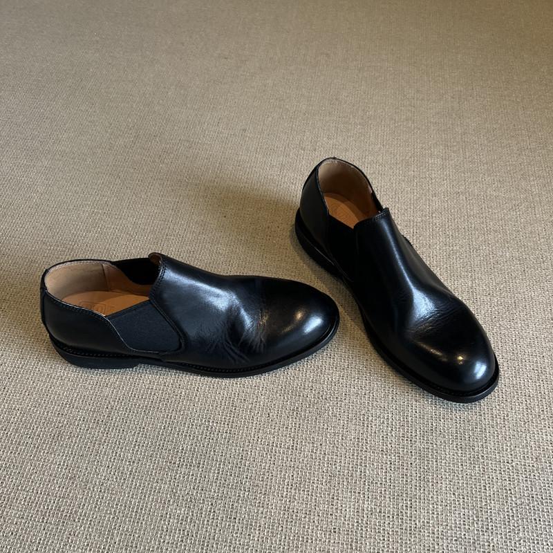 Версия из коровьей кожи Натуральная кожа мягкая поверхность низкий каблук толстый каблук ретро лоферы одинарная обувь женская однотонная для работы на каждый день один педаль маленькая кожаная ш 35 чёрный 5090₽