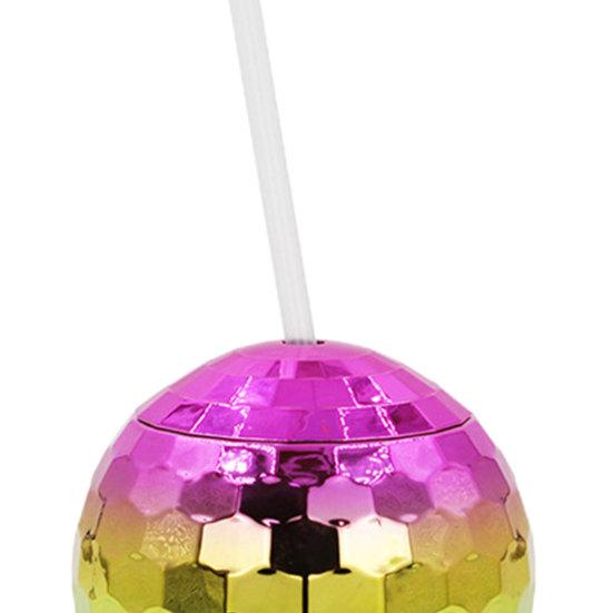 1 Set 600ML Spherical Straw Cup Glitter Flash Plating Disco Ball Light All-Purpose Tumbler Cup Wine for KTV