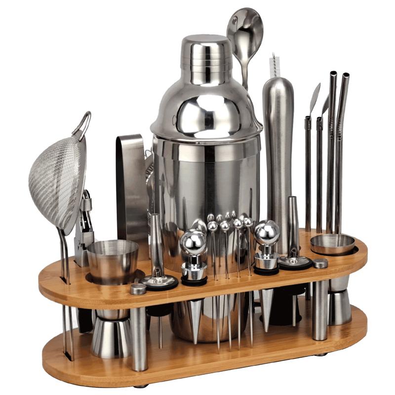 Set Shaker Cocktail da 23 Pezzi Regalo Perfetto, Kit Bartender Con Supporto Ovale in Bambù Staccabile, Strumenti per Bar Casalingo Acciaio Inossidabile