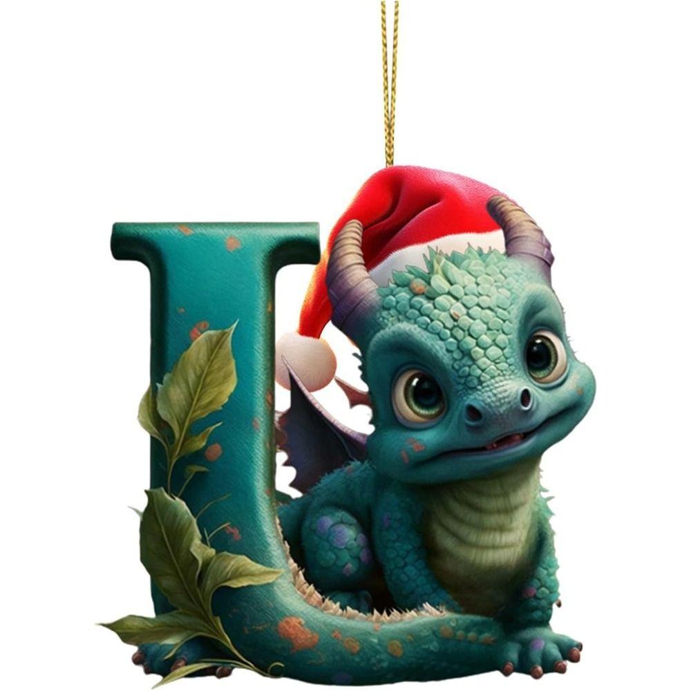 Acrylic 26 Letters Christmas Dragon Pendants Printed Pattern Christmas Tree Pendants  New Year