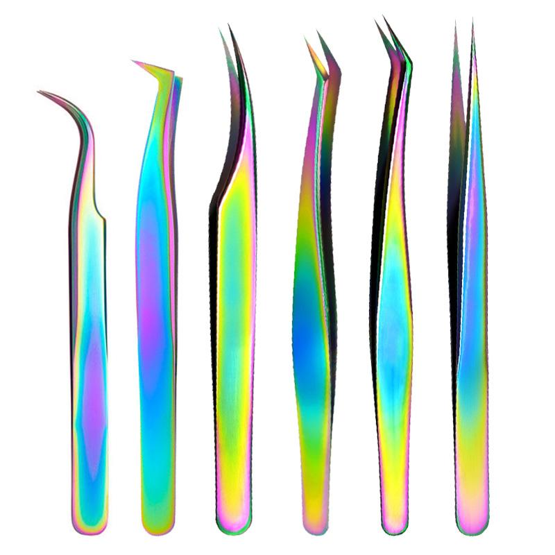6PC False Lashes Tweezers Set For Fake Eyelashes Extensions Individual Curved Strip Eyebrow Hair Clip Tongs Nail Art Makeup Tool
