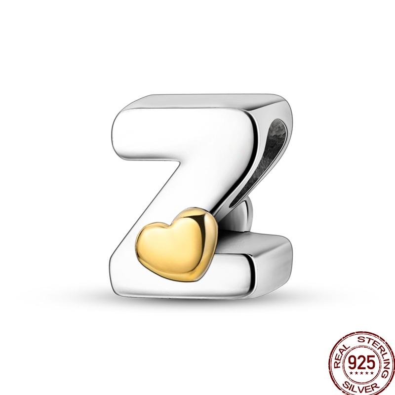 Copper 26 Letter English Alphabet Charms Beads Gold Heart Pendant Fit Original Bracelet Diy Jewelry Making As Gifts