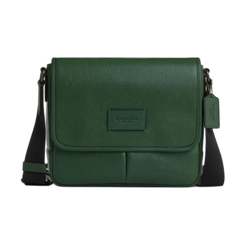 Coach Sprint 25 Printed Logo Leather Shoulder Crossbody Bag Medium Unisex Couple Style Hunter Green