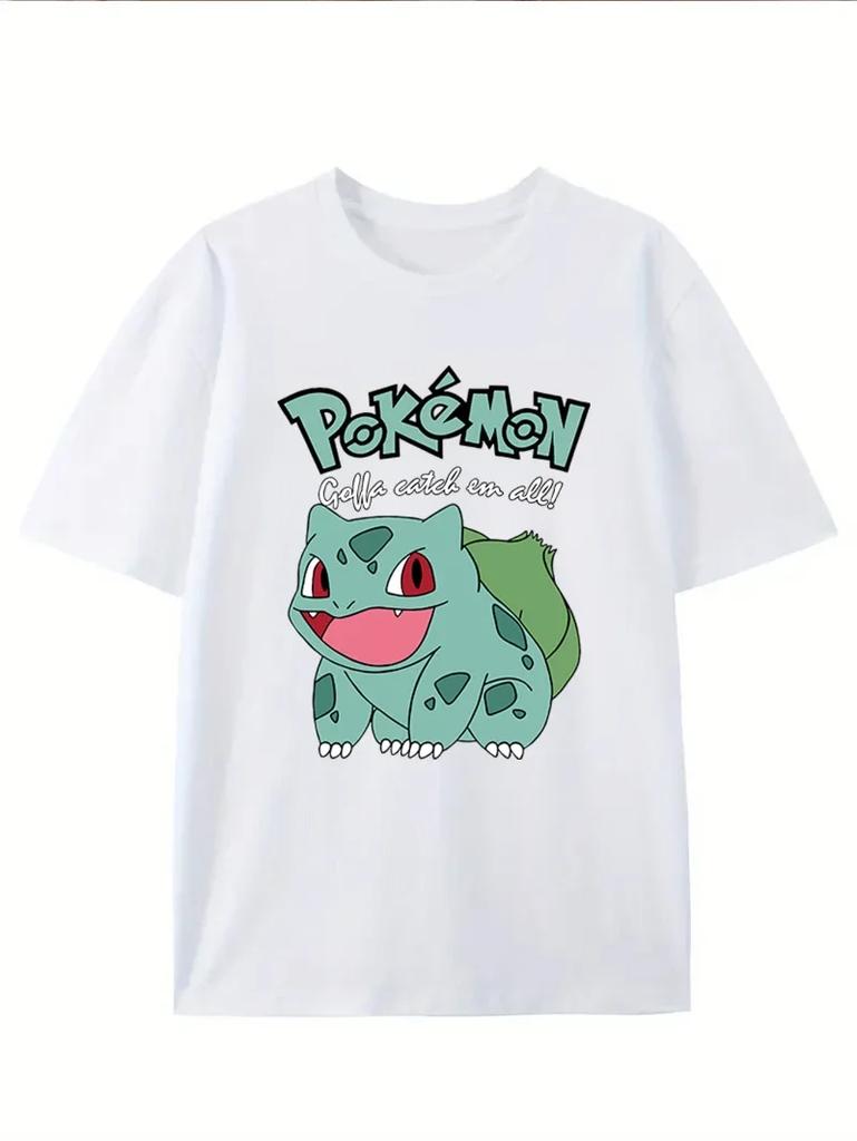 Classic Pokemon Bulbasaur Short Sleeve T-Shirt for Ladies Casual Loose Fit Summer Top Women's Fashion Crew Neck