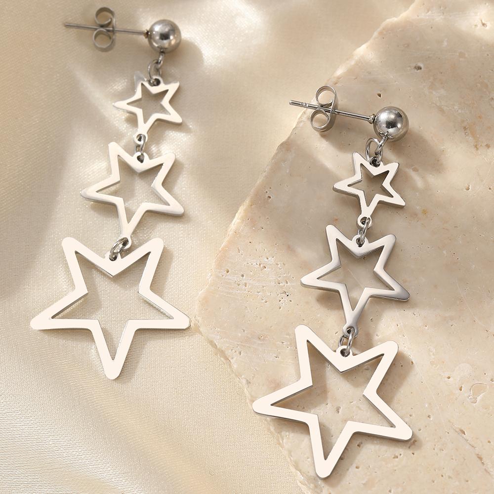 Stainless Steel Earrings Korean Fashion Hollow Stars Dangle Personality Design Earrings For Women Zircon Banquet Fine Gifts New