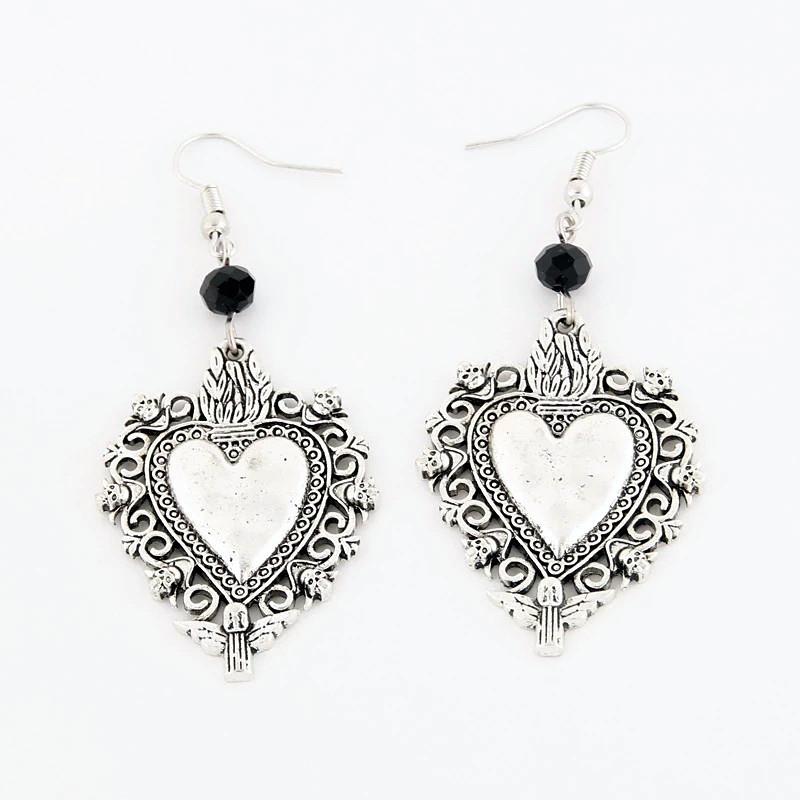 Gothic Retro Black Zircon Sun Moon Mango Star Long Pendant Dangle Earrings for Women Bohemian Fashion Jewelry Accessories Gifts