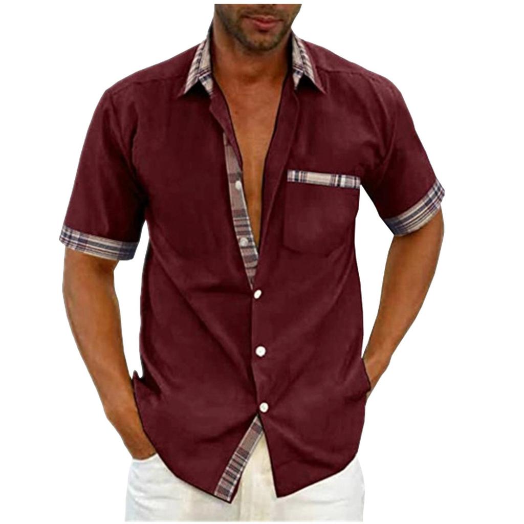 Men's Plaid Printed Button Short Sleeve Shirts Men's Casual Fashion Short Sleeve Shirts