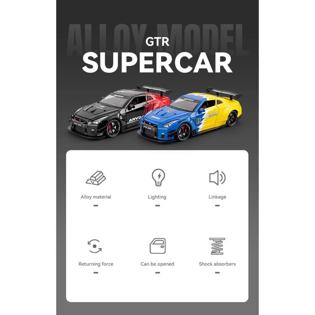 Spray 1/24 Nissan GTR R35 Skyline Ares Supercar Alloy Diecast Model Car Sound Light Library Bookcase Display Ornaments Gifts