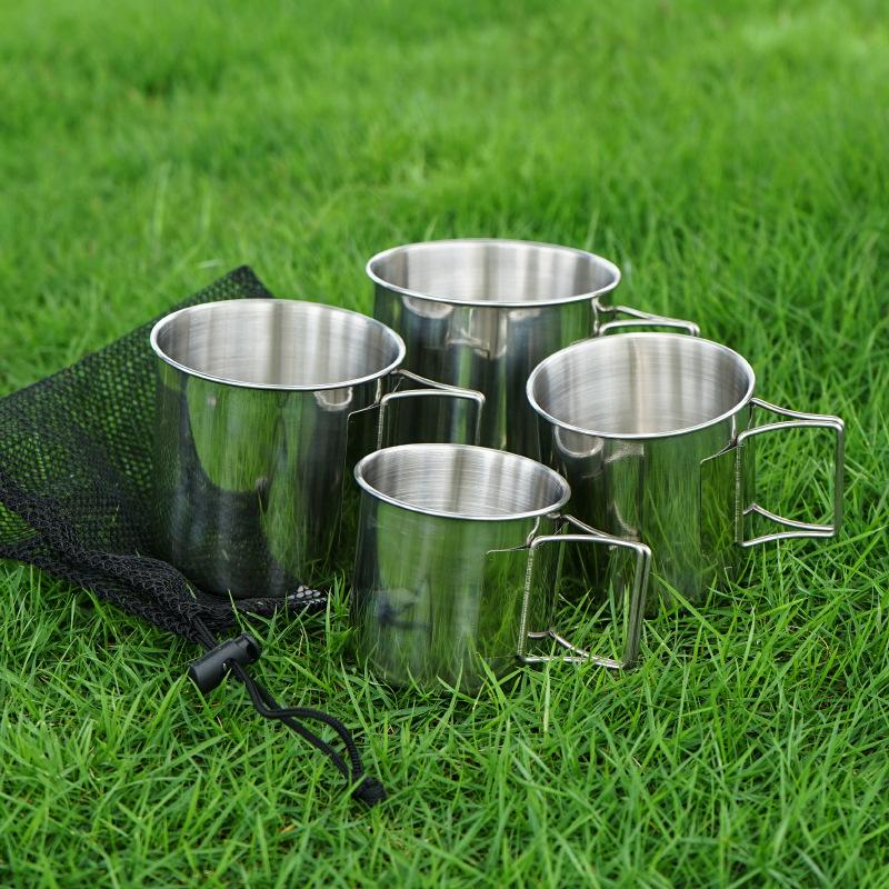 4-Piece 304 Stainless Steel Outdoor Camping & Travel Set: Foldable Cups & Bowls.
