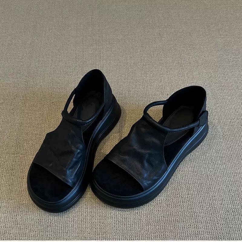 

Super soft sheepskin~ heightened platform sandals women s summer skirt is beautiful, not tired, versatile retro casual Roman shoes 35