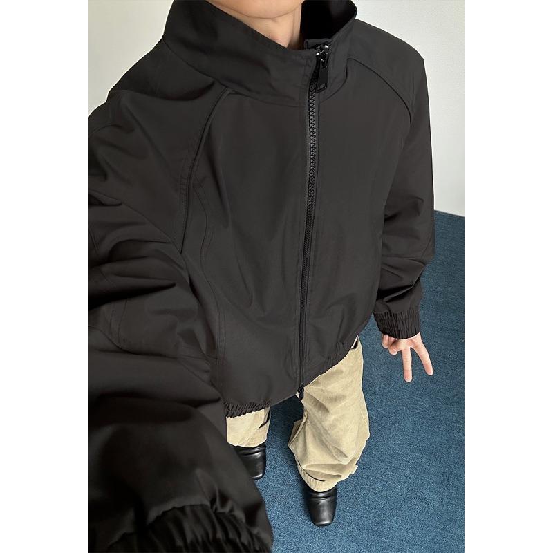 Men Stand Collar Zip Up Raglan Jacket Loose Casual Wind Resistant Outerwear for Autumn