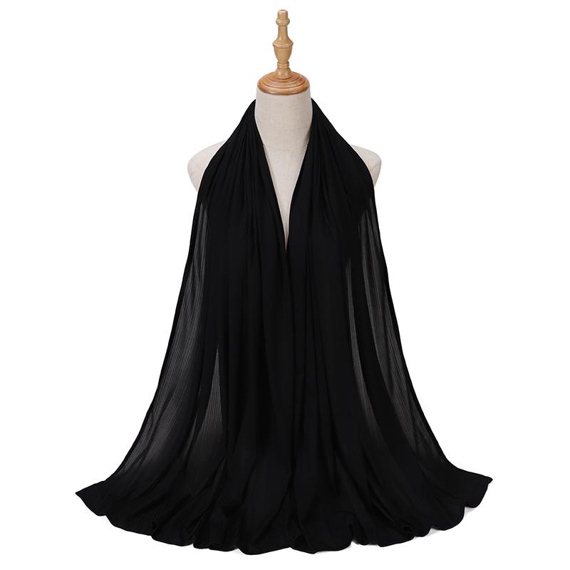 Muslim Knitted Jersey Pleated Hijab Shawls Scarf Solid Color Head Wraps Soft Hijabs Ladies Scarves