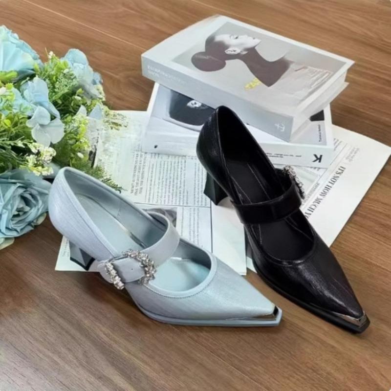 New Versatile Temperament Rhinestone Explosive One-band Ultra-soft Low-top Pointed Toe Shallow Single Shoes