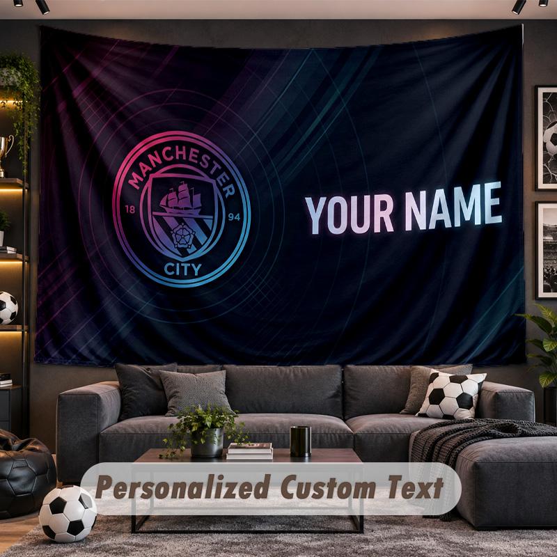 Manchester City Personalized Tapestry Support Custom Name, Wall Art Home Decoration