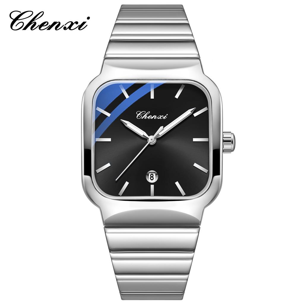 Chenxi Business Casual Square Quartz Men's Watches Stainless Steel Date Calendar Noctilucent Fashion Male Waterproof Watch Gifts