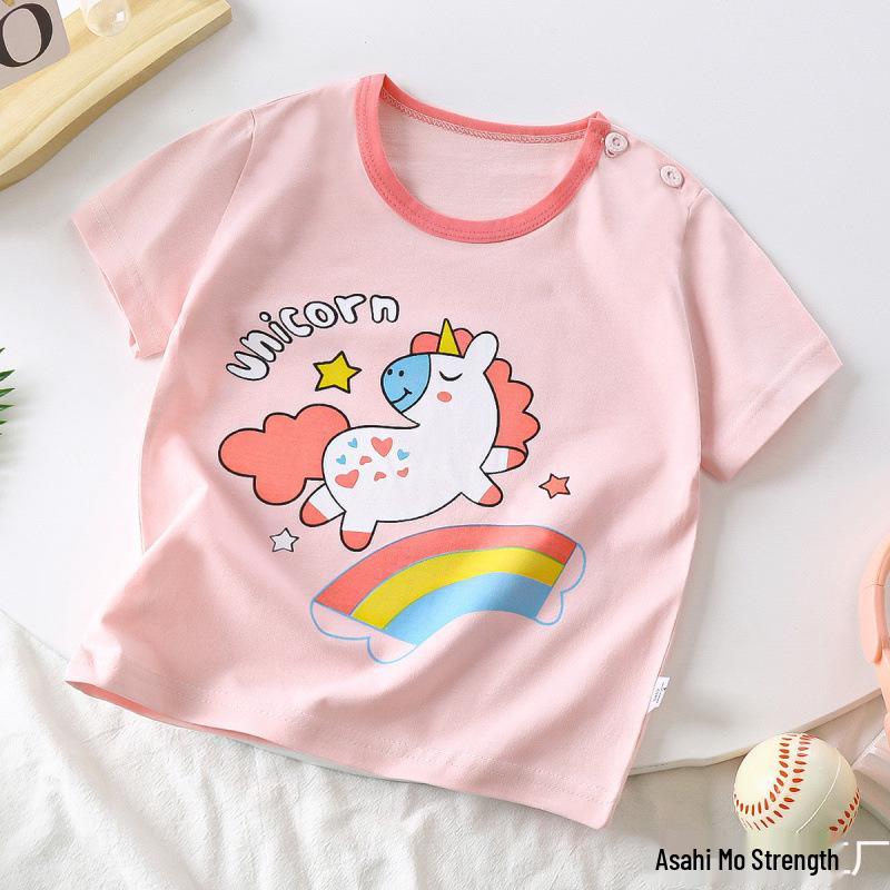 Kids' Cartoon Short Sleeve T-Shirt: Korean Style for Boys and Girls