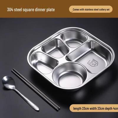 Food-Grade 304 Stainless Steel 5-Compartment Meal Plate