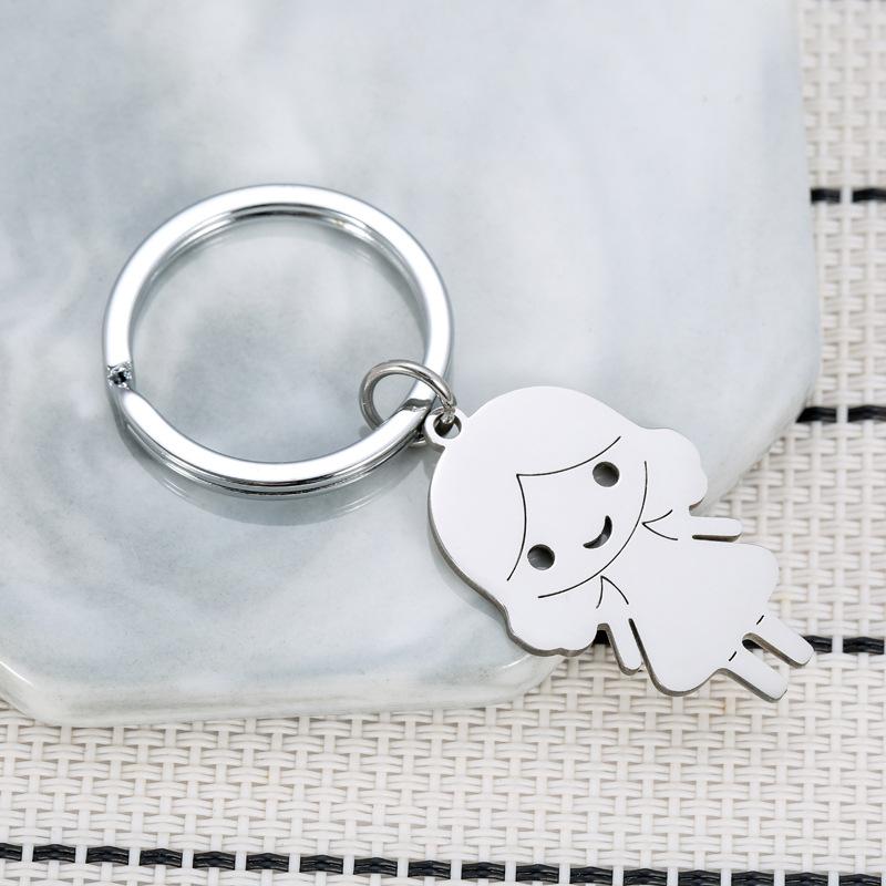 Cartoon Boy Girl Stainless Steel Keychain Sweet Couple Design Fashion Bag Pendant Practical Romantic Gift