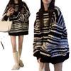 Women's Loose Sweater Mid Long Autumn/Winter Outerwear Striped Pullover Sweater