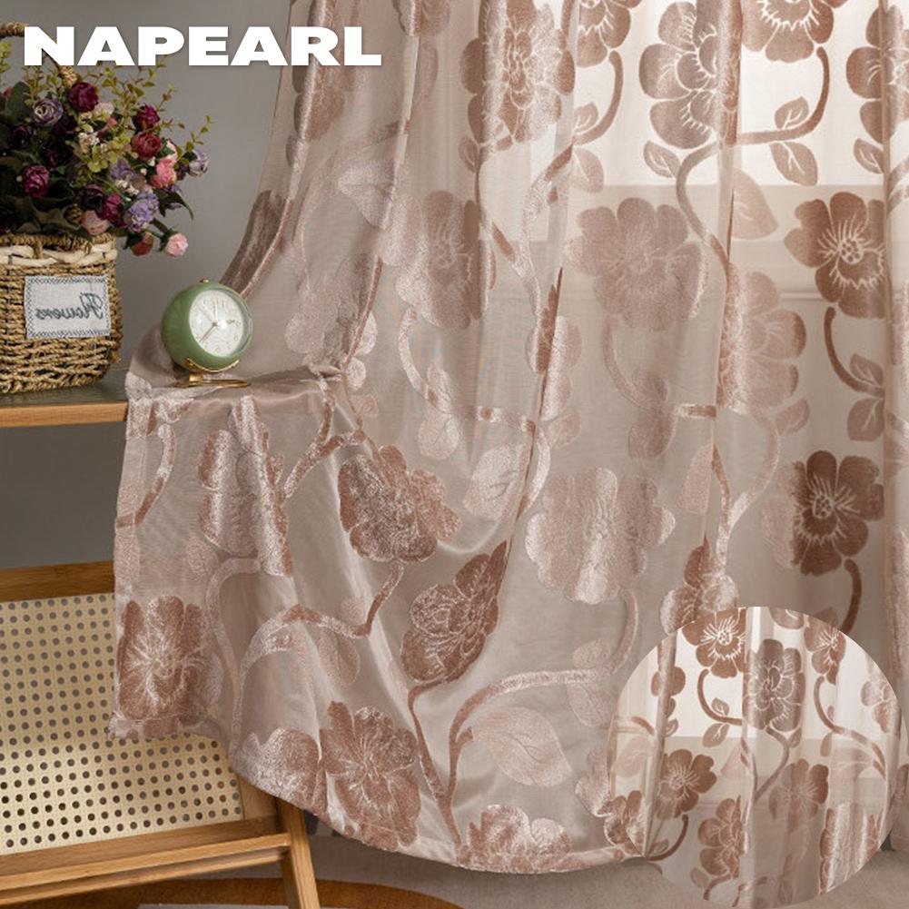 1 peça NAPEARL elegante padrão de flor jacquard artesanato tule cortina janela transparente para sala de estar quarto decoração de casa