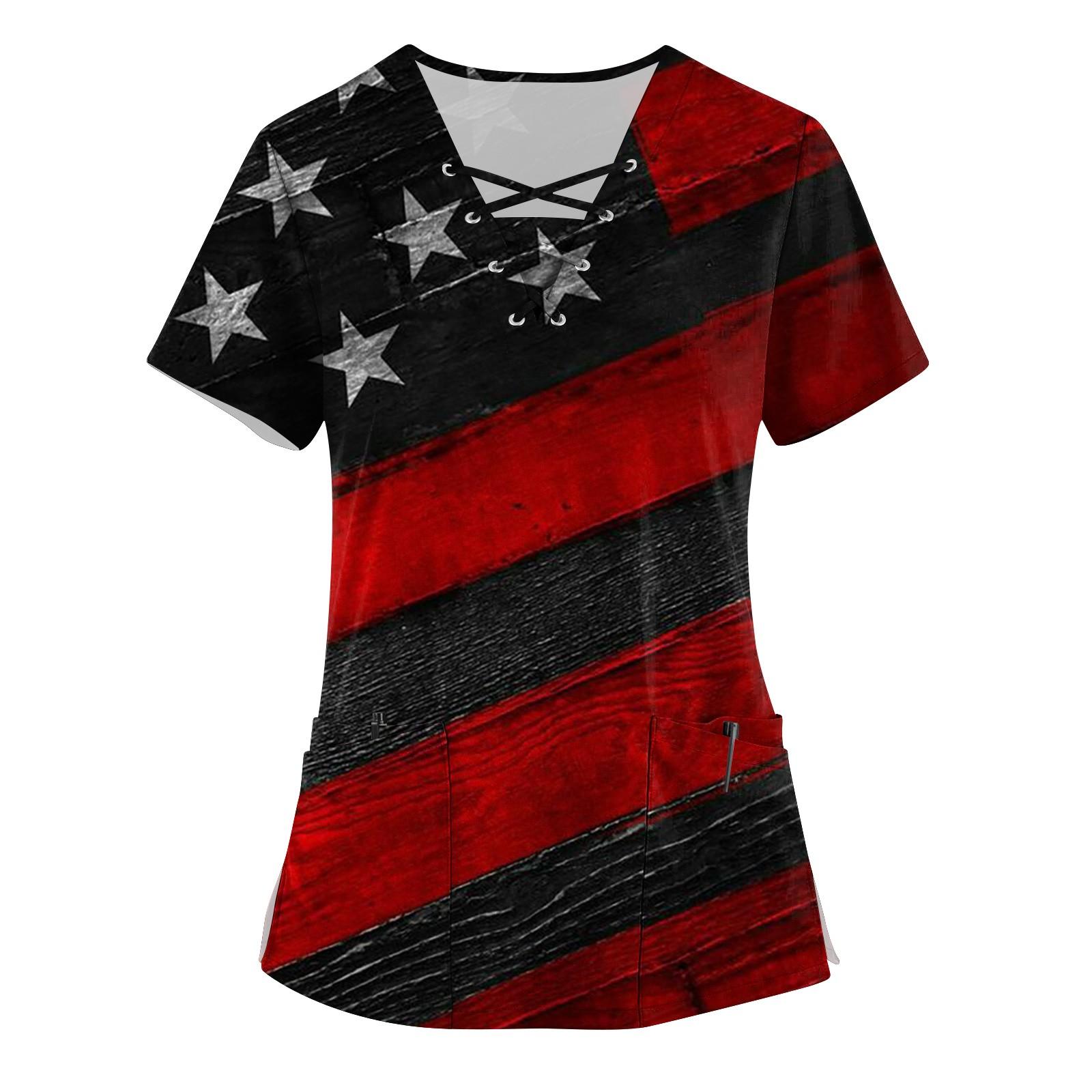 

Плюс размер скраб с принтом Рабочая форма Топы для женщин Крест V-образным вырезом Форальный принт с короткими рукавами Забавные футболки Спецодежда Футболка с карманами XXXXXL винный