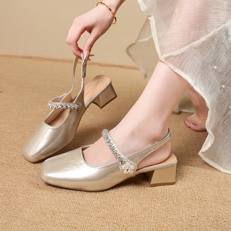 High heels thick heel medium heel bag head sandals women's new summer skirt Mary Jane single shoes