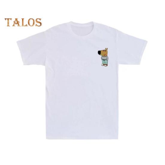 Футболка унисекс летняя с рисунком мультфильма Chill Guy Graphic свободная круглая горловина короткий рукав пуловер топ повседневная школьная спортивная одежда M белый 1525₽