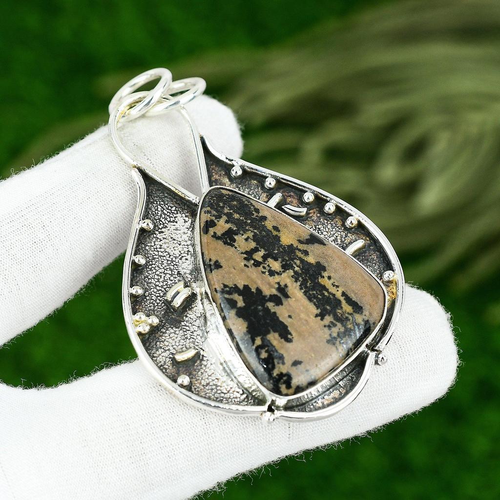925 Silver Honey Dendrite Opal Stone Wife Handmade Bezel Wedding Pendant Jewelry