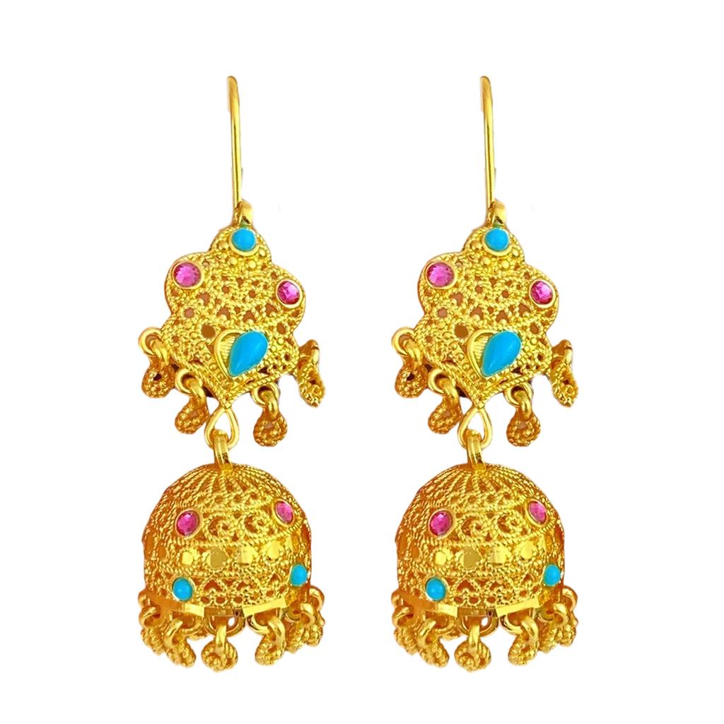 Elegant Trend Indian Jhumka Earrings Gold Plated Geometric Dangle Jewelry Accessory for Trendy Women Stylish Outfits