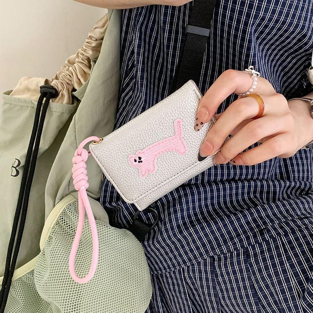 Cute Cat Women Three Fold Wallet Short Student Card Coin Purse Korean Cartoon Money Bag Girls