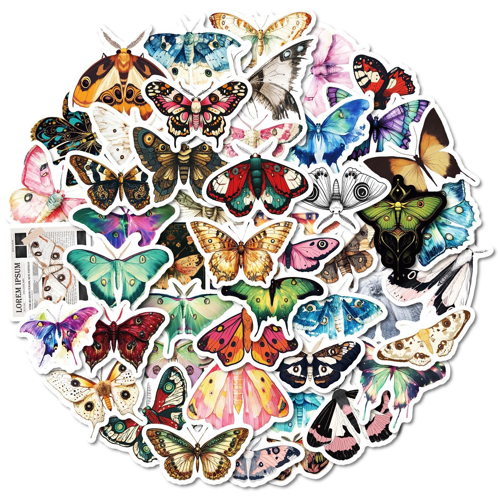 

50 Retro Realistic Butterfly Moth Aesthetic Creative Graffiti Sticker Mobile Phone Case Handbook Material Self-Adhesive Water-Repellent