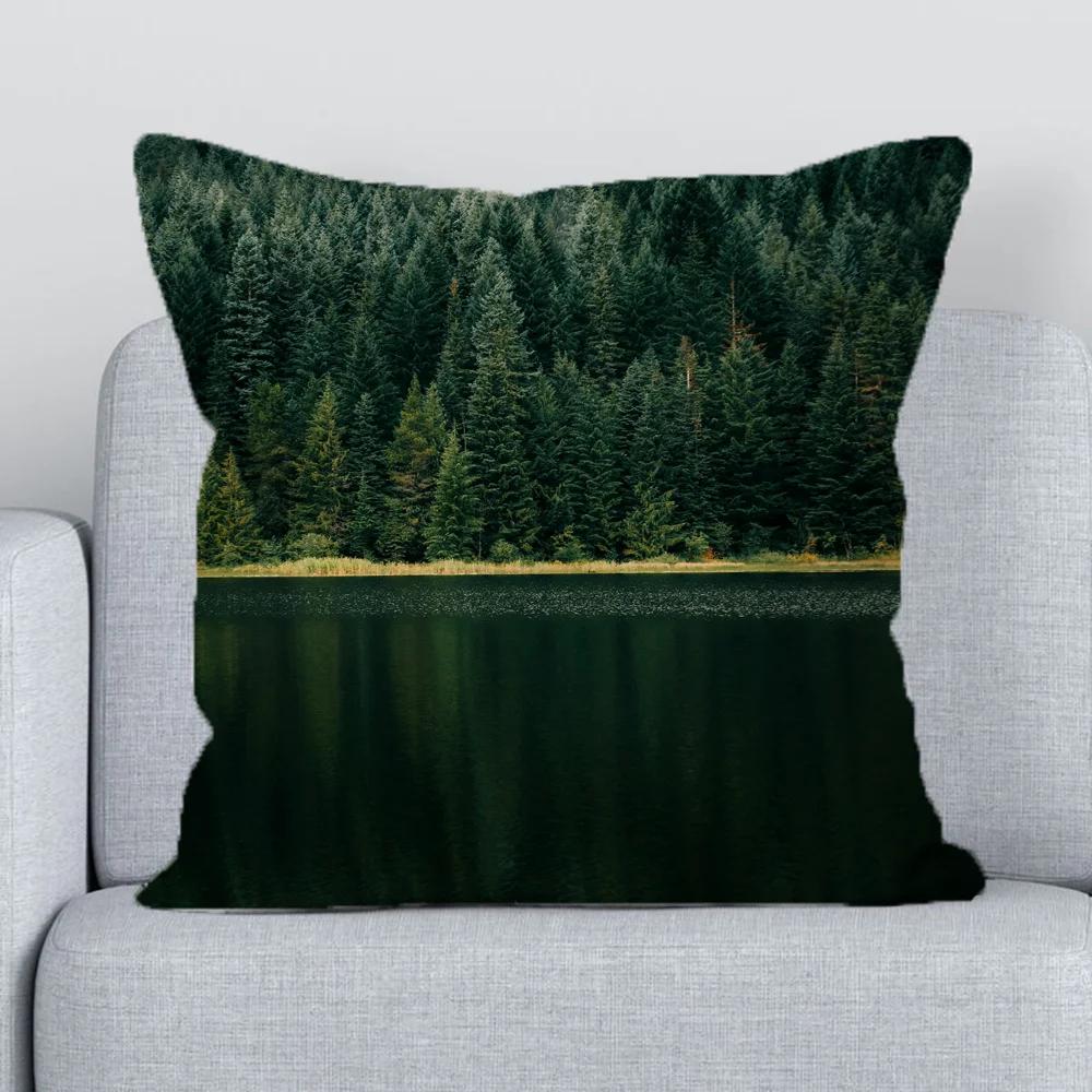 Cushion Cover x Forests and Lakes Fall Decoration Decorative Pillowcase for Pillow Lounge Chairs Duplex Printing Short Plush